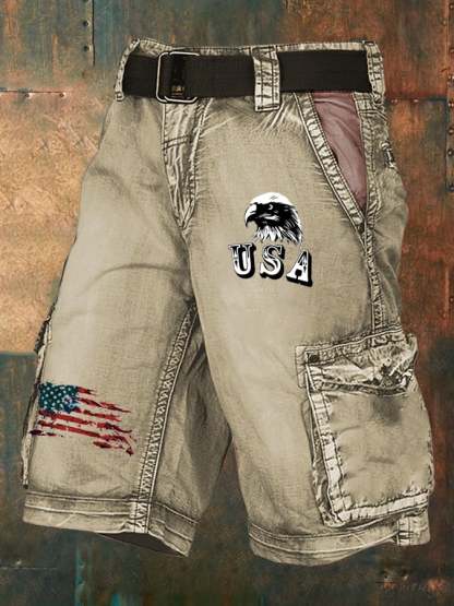 Men's Retro Independence Day Print Pocket Shorts