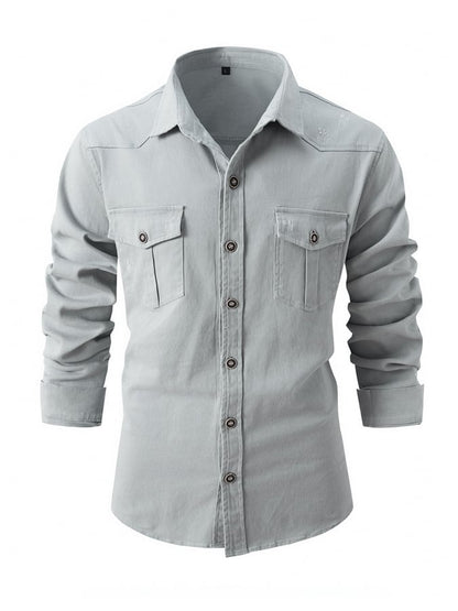 Men'S Fashionable Pure Cotton Washed Brushed Ripped Casual Long-Sleeved Shirt