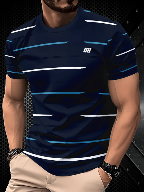 Men's Business Stripe Logo Print Short Sleeve T-Shirt