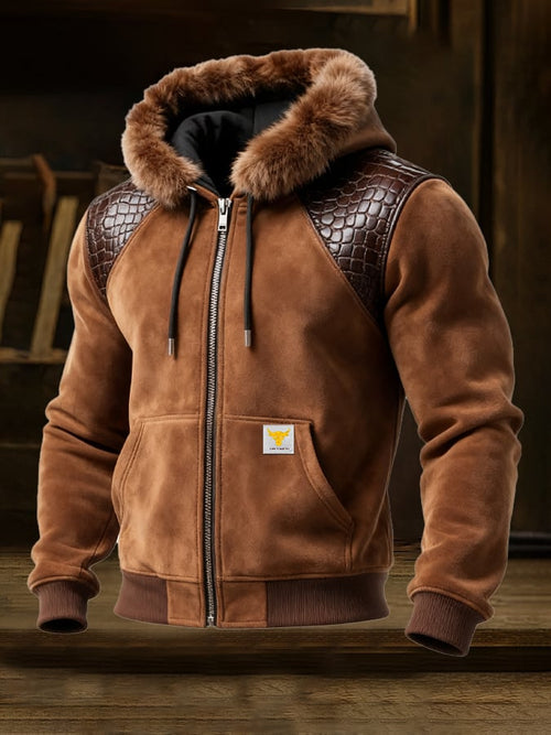 Men's Vintage Suede Splicing Warm Multi-Pocket Outdoor Jacket