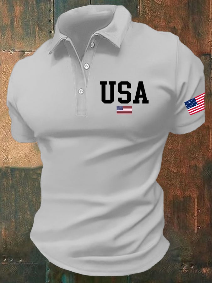 Men'S Independence Day Flag Print Casual Polo Shirt