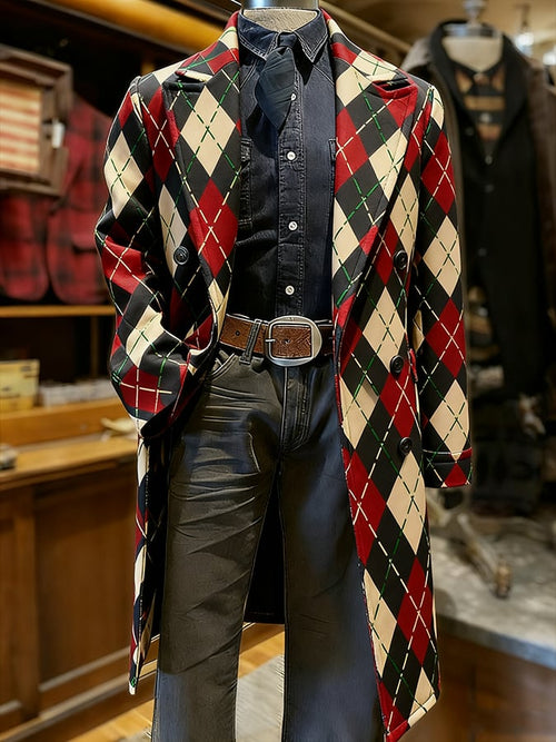 Men's Fashionable Retro Geometric Casual Woolen Coat