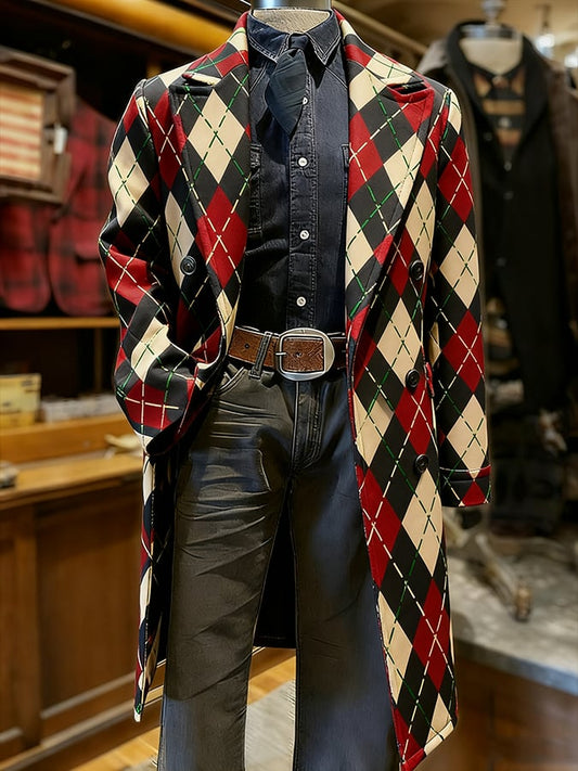 Men's Fashionable Retro Geometric Casual Woolen Coat