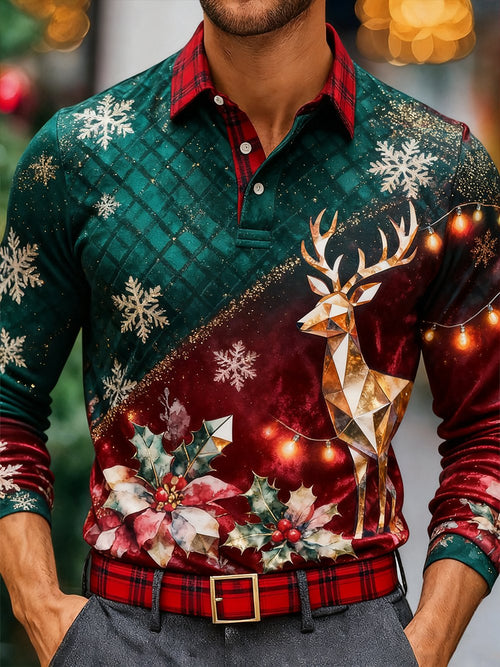 Men's Christmas Business Long-Sleeve Polo Shirt