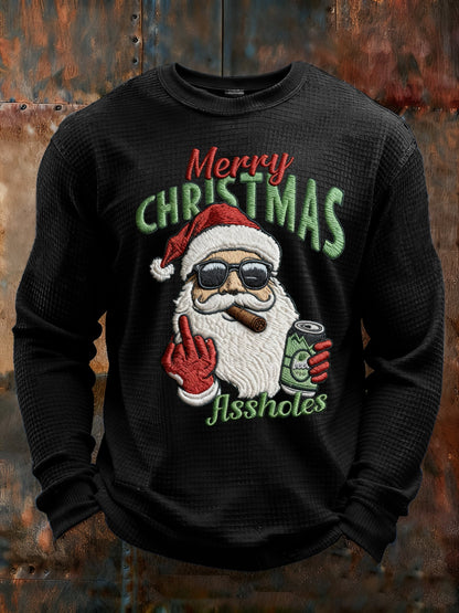 Men's Merry Christmas Assholes Printed Casual Long-Sleeved Top