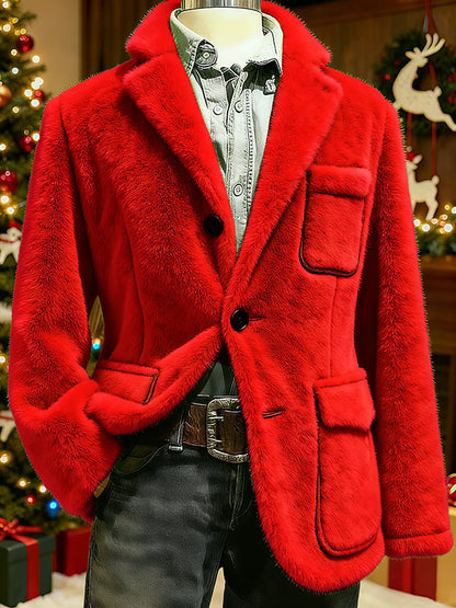 Men's Christmas Art Design Plush Casual Jacket