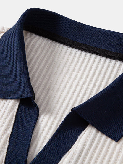 Contrast Knit Waffle Johnny Collar Polo