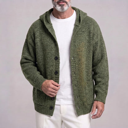 Men's Casual Solid Color Single Breasted Pockets Drop Shoulder Loose Knit Hooded Cardigan