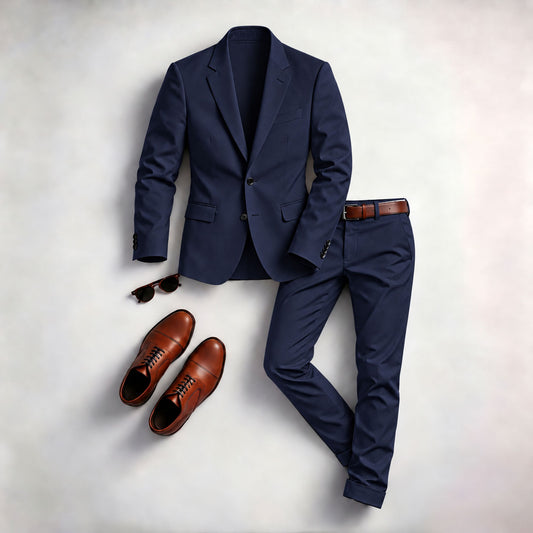 Men's Solid-Color Two-Piece Suit Set (Jacket and Pants)