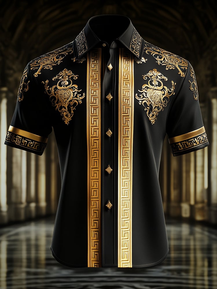 Men's Satin Luxe Print Short Sleeve Button Shirt
