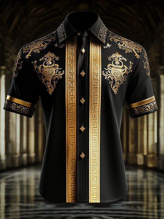 Men's Satin Luxe Print Short Sleeve Button Shirt