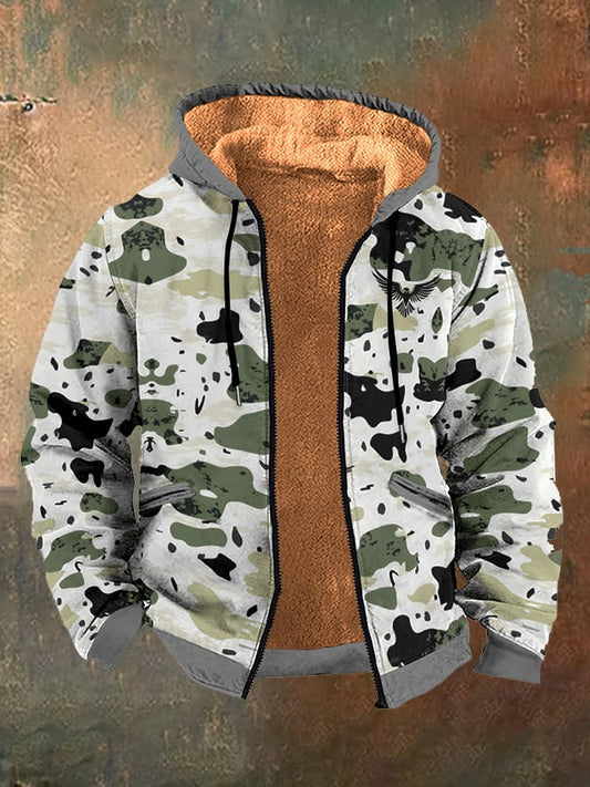 Men's Vintage Western Tiger Camouflage Print Fleece Zipper Jacket