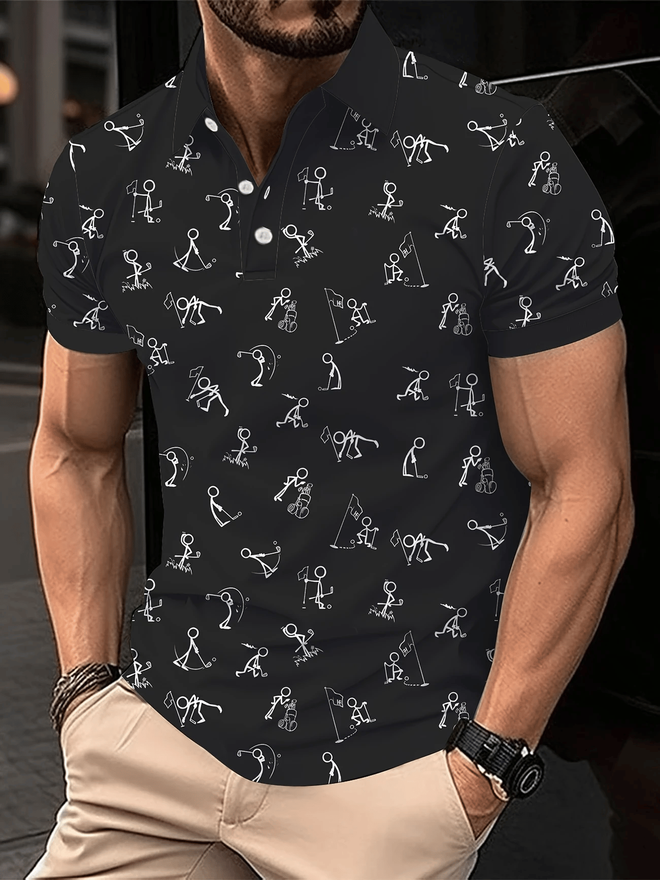 Men's Classic Business Logo Button Short Sleeve Polo Shirt