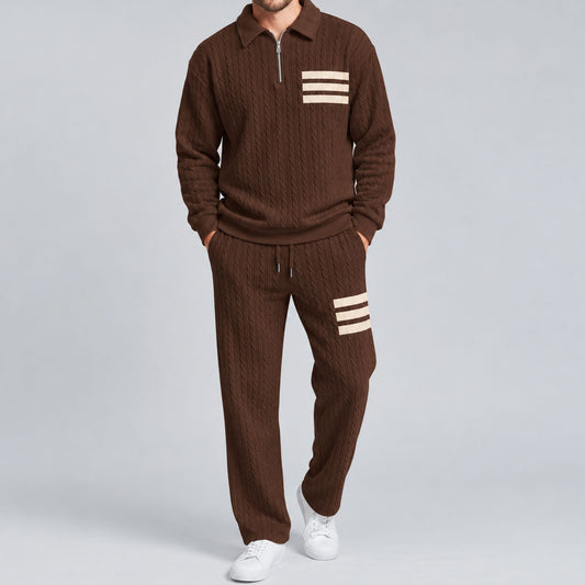 Men's Striped Polo Shirt and Pants Set