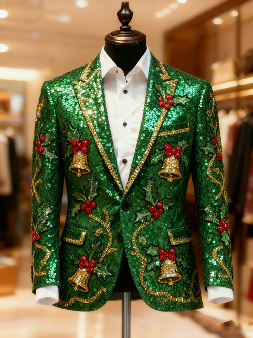 Men's Christmas Casual Print Large Pocket Blazers