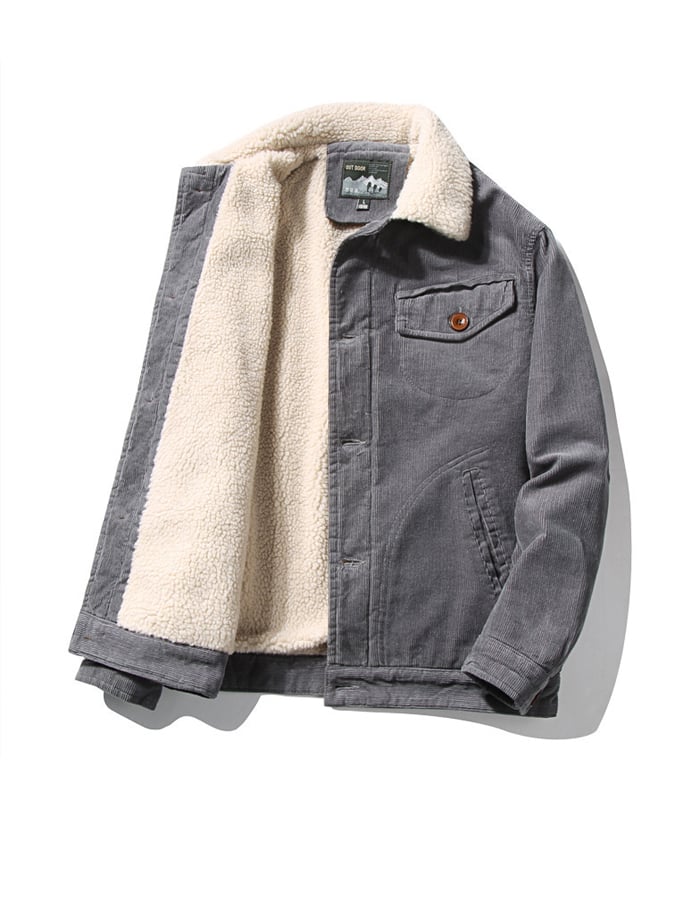 Men's Vintage Thick Warm Lambswool Lapel Corduroy Jacket