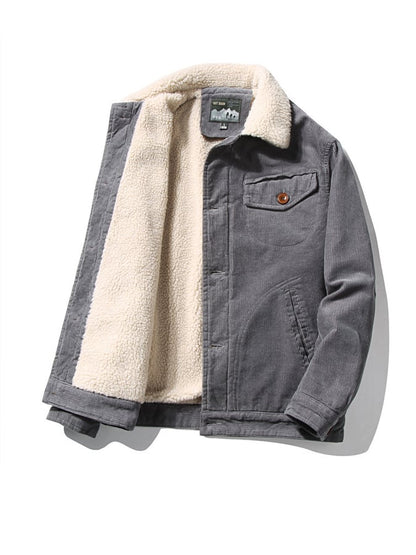 Men's Vintage Thick Warm Lambswool Lapel Corduroy Jacket