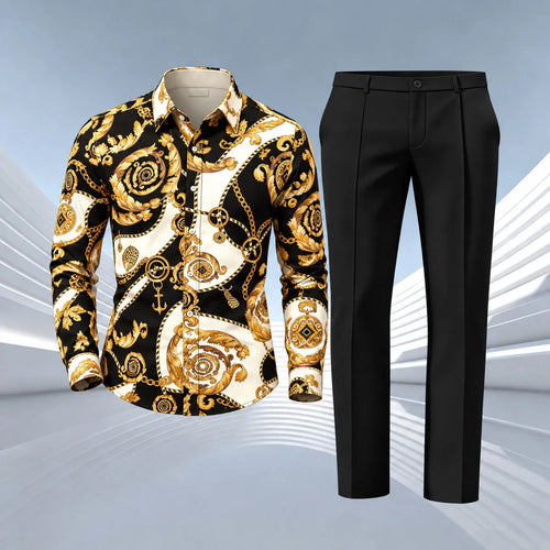 Men's Printed Long-Sleeve Shirt and Pants Set