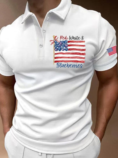 Men's Vintage Red White And Blueberries Printed Polo Shirt