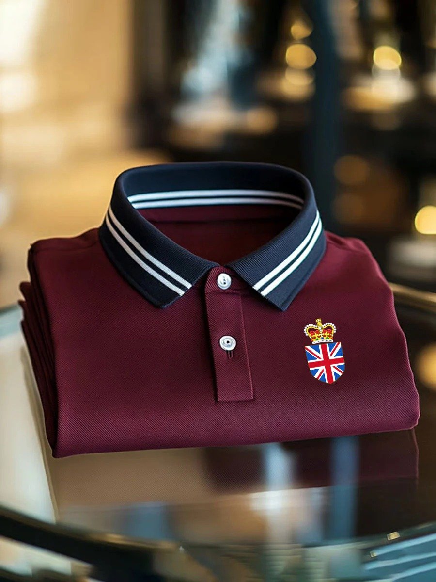 Men's Business Casual Union Jack Button Short Sleeve Polo Shirt