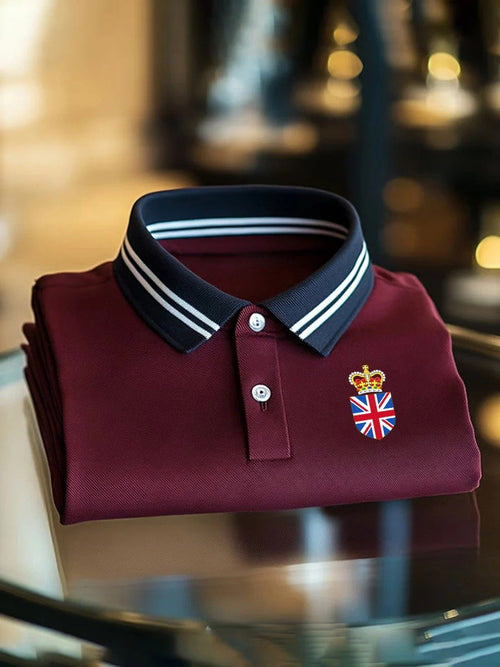 Men's Business Casual Union Jack Button Short Sleeve Polo Shirt