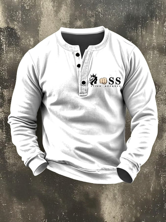 Men's Vintage Letter Design Henley Collar Sweatshirt