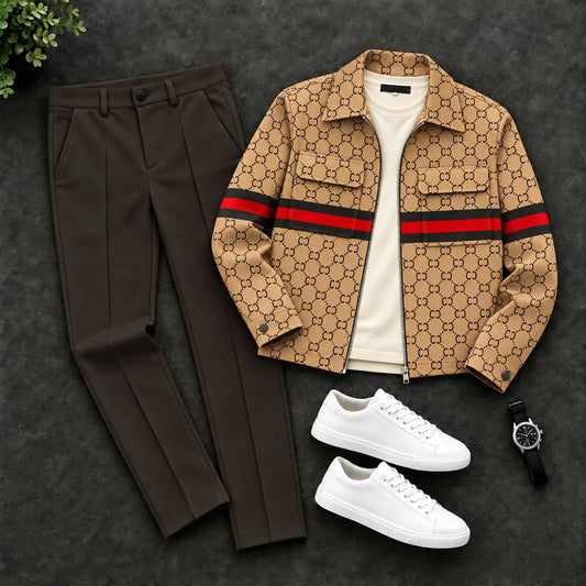 Men's Geometric Print Zipper Cardigan and Pants Set