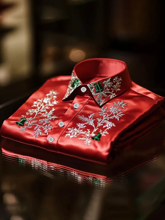 Men's Silk Christmas Luxury Business Long Sleeve Shirt