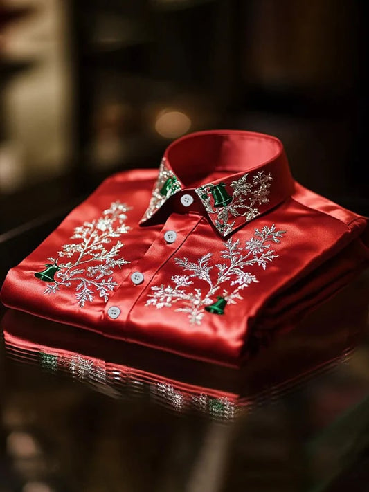Men's Silk Christmas Luxury Business Long Sleeve Shirt