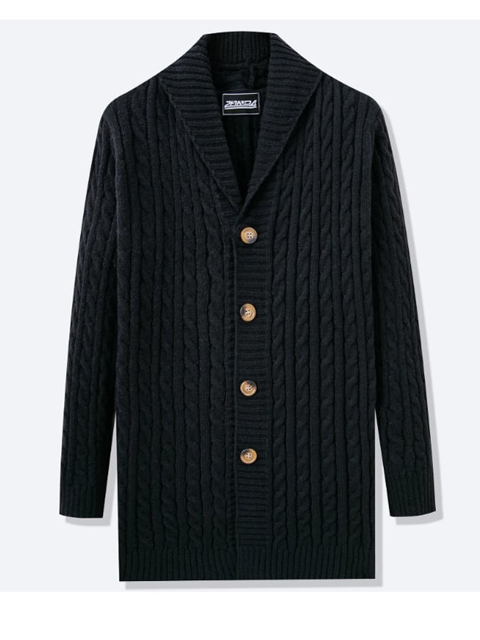 Men's mid-length sweater, thick needle twisted cardigan, woolen coat