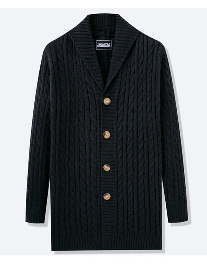 Men's mid-length sweater, thick needle twisted cardigan, woolen coat
