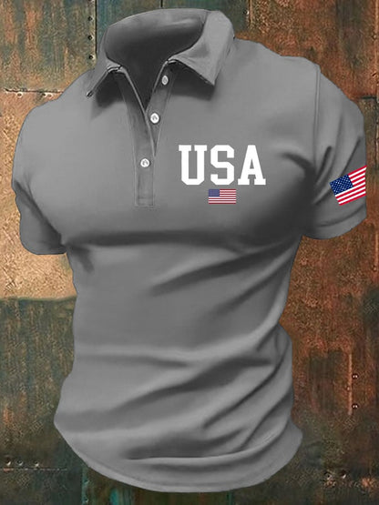 Men'S Independence Day Flag Print Casual Polo Shirt