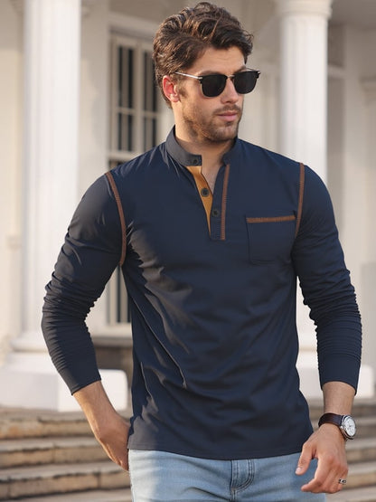 Men's Retro Contrast Henley