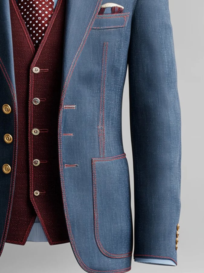 Men'S Casual Classic Contrast Color Business Long-Sleeved Suit