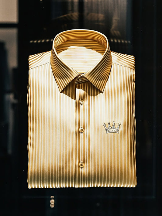 Men's Silk Stripe Luxury Business Long Sleeve Shirt No Bow Tie