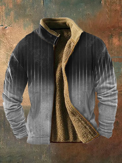 Men's vintage western hunting patchwork warm fleece jacket