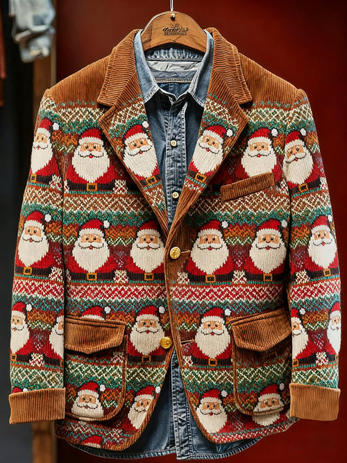 Men's Retro Christmas Art Print Casual Blazer