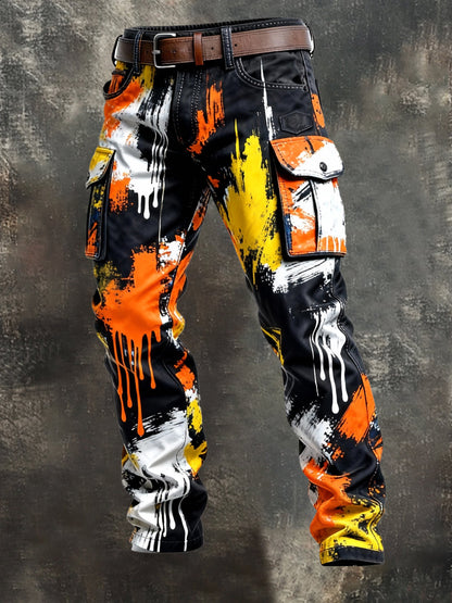 Men's Retro Color Block Distressed Pocket Cargo Pants