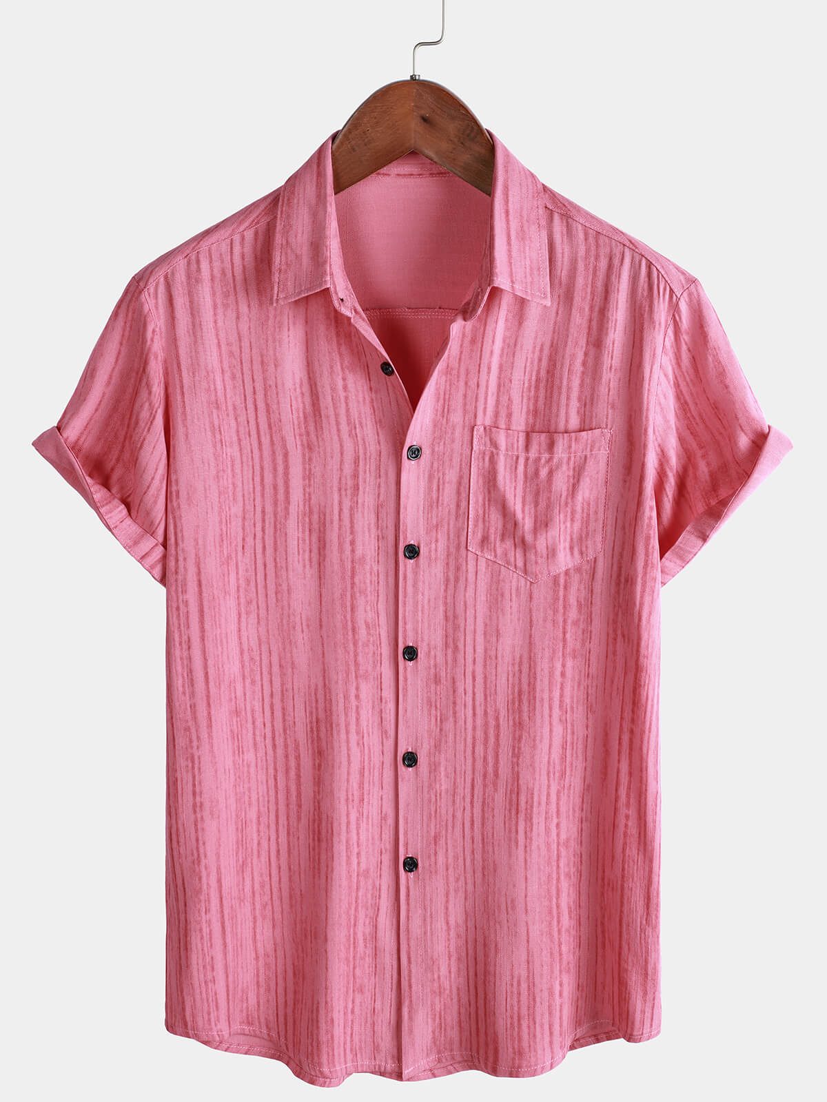 Men's Breathable Short Sleeve Pocket Black Striped Shirt