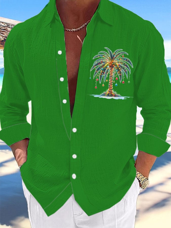 Men's Christmas Palm Tree Print Casual Shirt