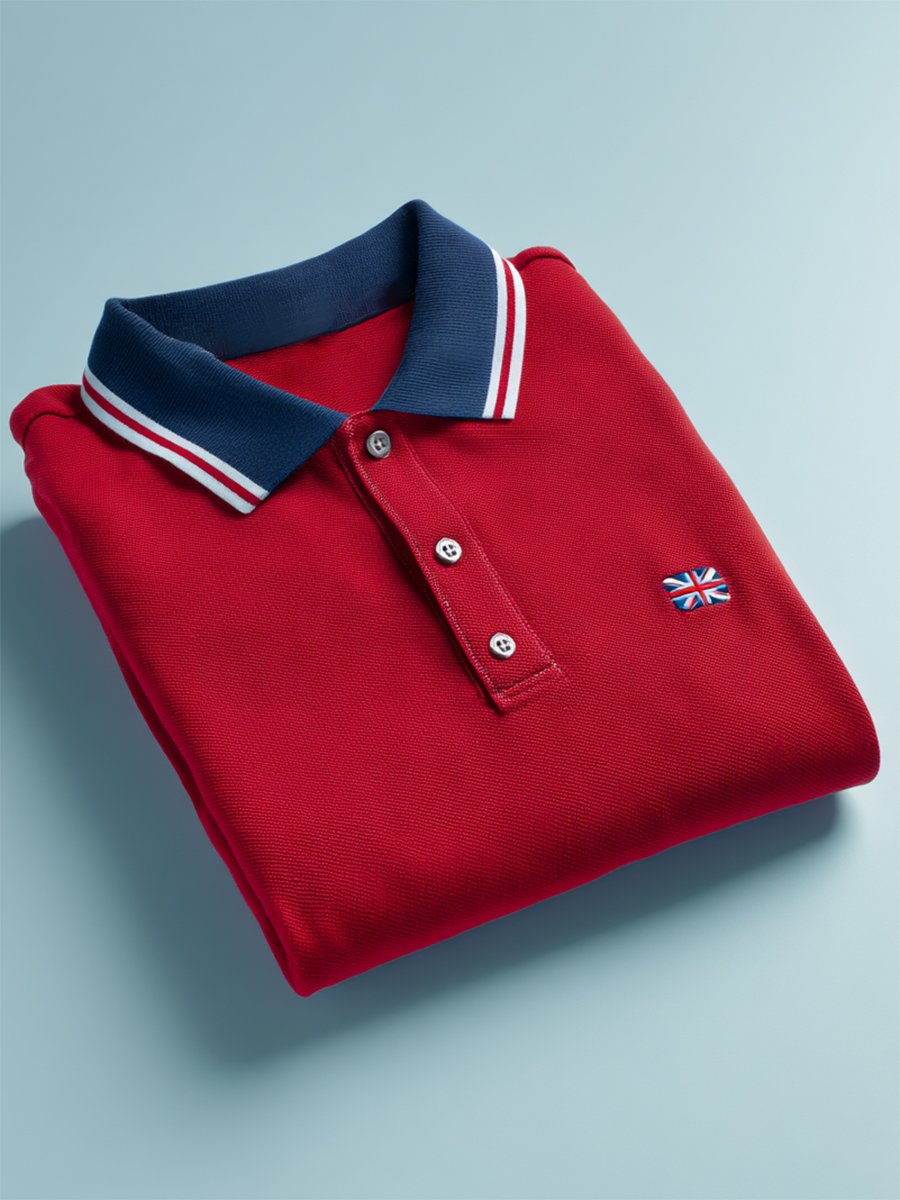 Men's Business Casual Union Jack Button Short Sleeve Polo Shirt