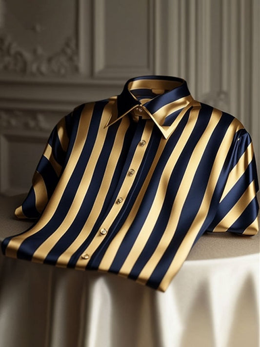 Men's Deluxe Business Striped Lapel Short Sleeve Shirt