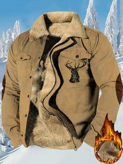 Men's Western Style Printed Lapel Zipper Button Velvet Jacket