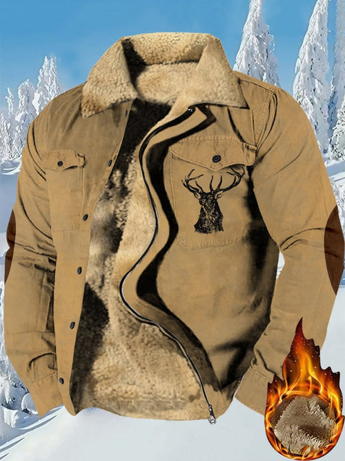 Men's Western Style Printed Lapel Zipper Button Velvet Jacket