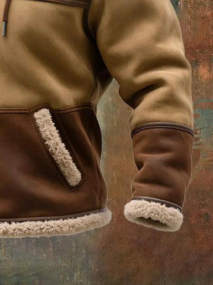 Men's Vintage Suede and Leather Hooded Warm Jacket