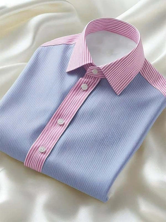Men's Classic Business Check Logo Lapel Short Sleeve Shirt