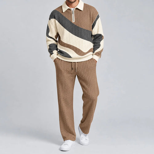 Men's Color-Blocked Polo Shirt and Pants Set