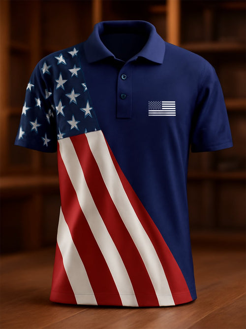 Men's Independence Day Button Short Sleeve Polo Shirt