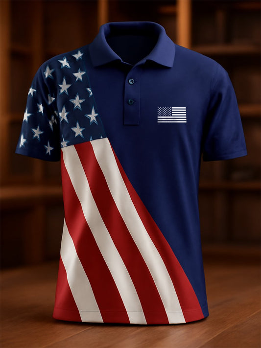 Men's Independence Day Button Short Sleeve Polo Shirt