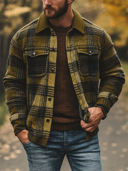 Men's Casual Plaid Long Sleeve Shirt Jacket